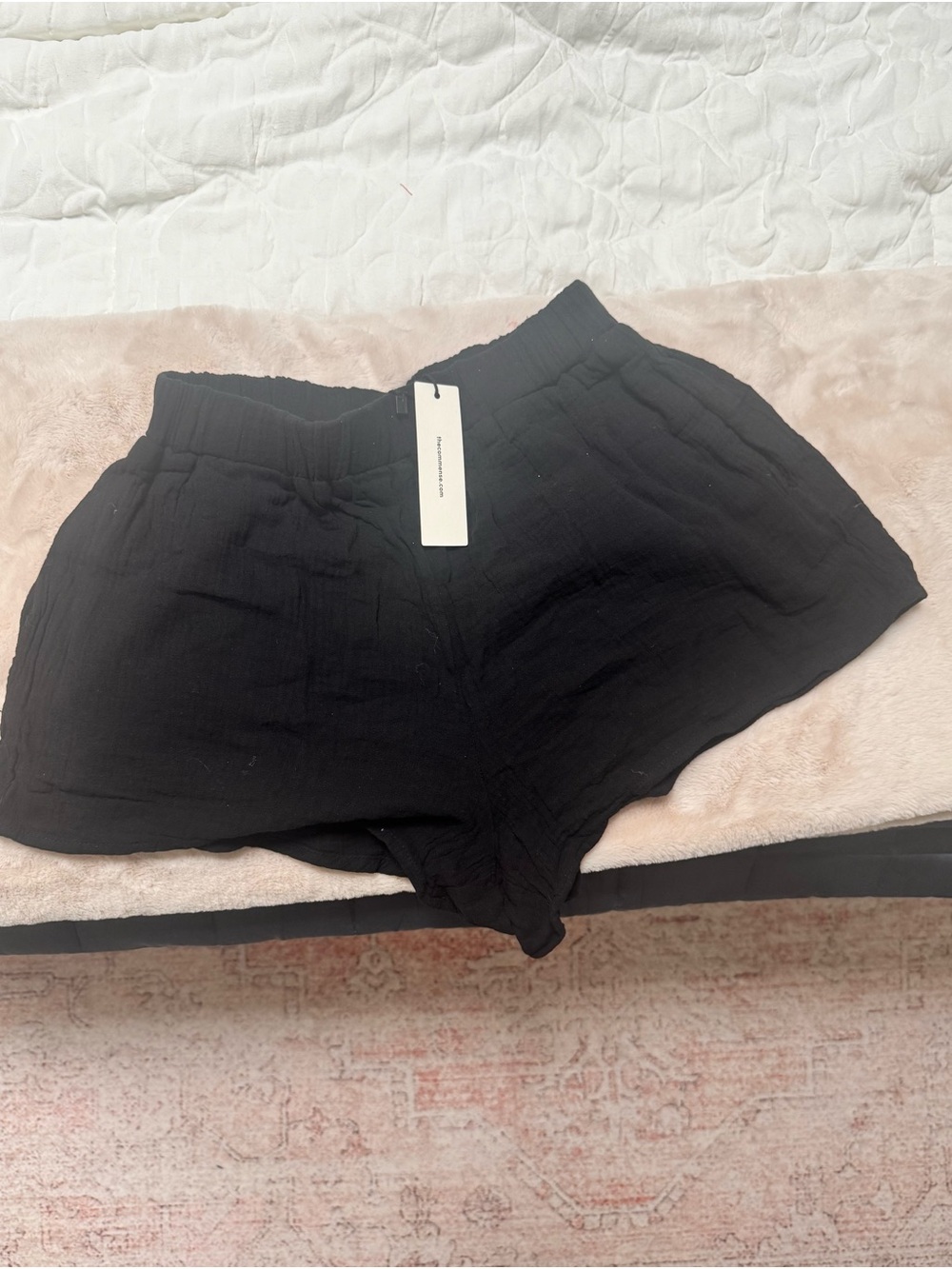 Commense Medium Black Elastic Waist Cotton Shorts